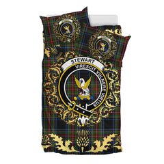 Stewart Black 02 Tartan Crest Bedding Set - Golden Thistle Style