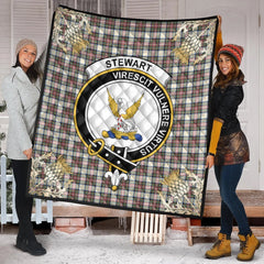 Stewart Dress Ancient Tartan Crest Premium Quilt - Gold Thistle Style