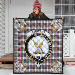 Stewart Dress Modern Tartan Crest Premium Quilt - Gold Thistle Style