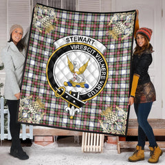 Stewart Dress Modern Tartan Crest Premium Quilt - Gold Thistle Style
