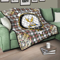 Stewart Dress Modern Tartan Crest Premium Quilt - Gold Thistle Style