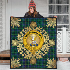 Stewart Hunting Modern Tartan Crest Premium Quilt - Gold Thistle Style