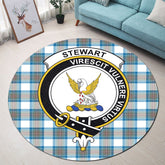 Stewart Muted Blue Tartan Crest Round Rug