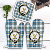 Stewart Muted Blue Tartan Crest Oven Mitt And Pot Holder (2 Oven Mitts + 1 Pot Holder)