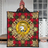 Stewart of Appin Modern Tartan Crest Premium Quilt - Gold Thistle Style