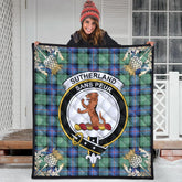 Sutherland Old Ancient Tartan Crest Premium Quilt - Gold Thistle Style