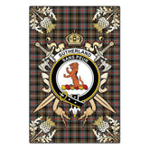 Sutherland Weathered Tartan Crest Black Garden Flag - Gold Thistle Style
