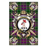 Taylor Tartan Crest Black Garden Flag - Gold Thistle Style