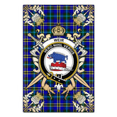 Weir Modern Tartan Crest Black Garden Flag - Gold Thistle Style