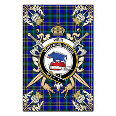 Weir Modern Tartan Crest Black Garden Flag - Gold Thistle Style