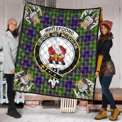 Whitefoord Modern Tartan Crest Premium Quilt - Gold Thistle Style