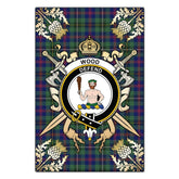 Wood Modern Tartan Crest Black Garden Flag - Gold Thistle Style