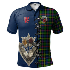 Farquharson Modern Tartan Polo Shirt - Lion Rampant And Celtic Thistle Style