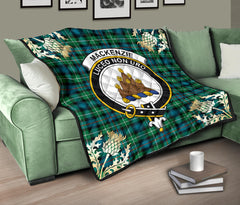 MacKenzie Ancient Tartan Crest Premium Quilt - Gold Thistle Style SP