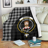 Menzies Black & White Modern Tartan Crest Blanket Wave Style