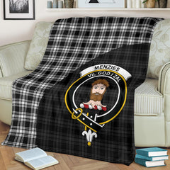 Menzies Black & White Modern Tartan Crest Blanket Wave Style