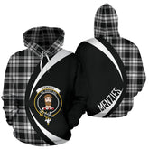 Menzies Black _ White Modern Tartan Crest Hoodie - Circle Style
