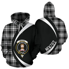 Menzies Black _ White Modern Tartan Crest Hoodie - Circle Style