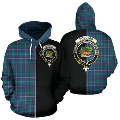 Douglas Modern Tartan Crest Zipper Hoodie - Half Of Me Style