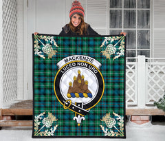 MacKenzie Ancient Tartan Crest Premium Quilt - Gold Thistle Style SP