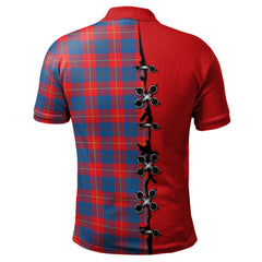 Galloway Red Tartan Polo Shirt - Lion Rampant And Celtic Thistle Style