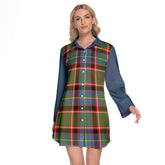 Glass Tartan Women's Lapel Shirt Dress With Long Sleeve