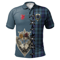 Hannay Blue Tartan Polo Shirt - Lion Rampant And Celtic Thistle Style