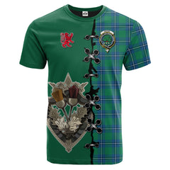 Irvine Ancient Tartan T-shirt - Lion Rampant And Celtic Thistle Style