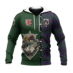 Lumsden Green Tartan Hoodie - Lion Rampant And Celtic Thistle Style