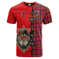 Lumsden Modern Tartan T-shirt - Lion Rampant And Celtic Thistle Style