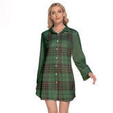 MacLean Hunting Ancient Tartan Women's Lapel Shirt Dress With Long Sleeve