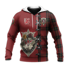 MacQueen Tartan Hoodie - Lion Rampant And Celtic Thistle Style