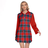 MacTavish Modern Tartan Women's Lapel Shirt Dress With Long Sleeve