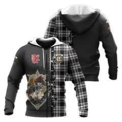 Menzies Black and White Tartan Hoodie - Lion Rampant And Celtic Thistle Style