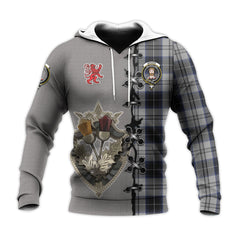 Menzies Black Dress Tartan Hoodie - Lion Rampant And Celtic Thistle Style