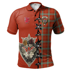 Morrison Red Ancient Tartan Polo Shirt - Lion Rampant And Celtic Thistle Style