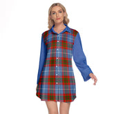 Preston Tartan Women's Lapel Shirt Dress With Long Sleeve