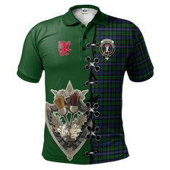 Robertson Hunting Tartan Polo Shirt - Lion Rampant And Celtic Thistle Style