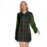 Shaw Modern Tartan Women's Lapel Shirt Dress With Long Sleeve