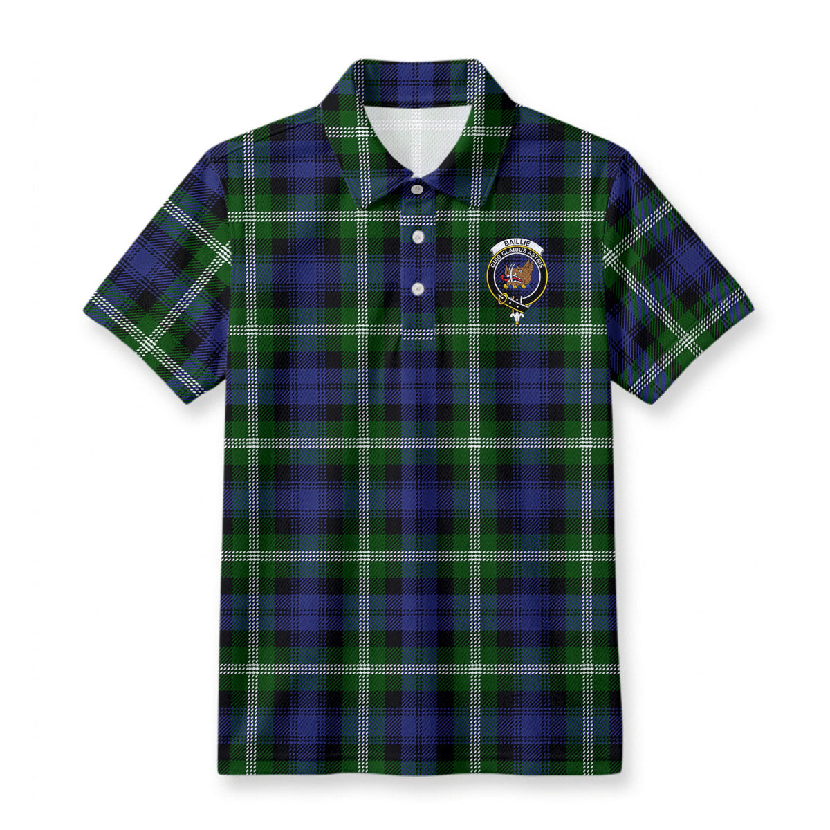 Baillie Modern Tartan Crest Birdseye Mesh Polo Shirt
