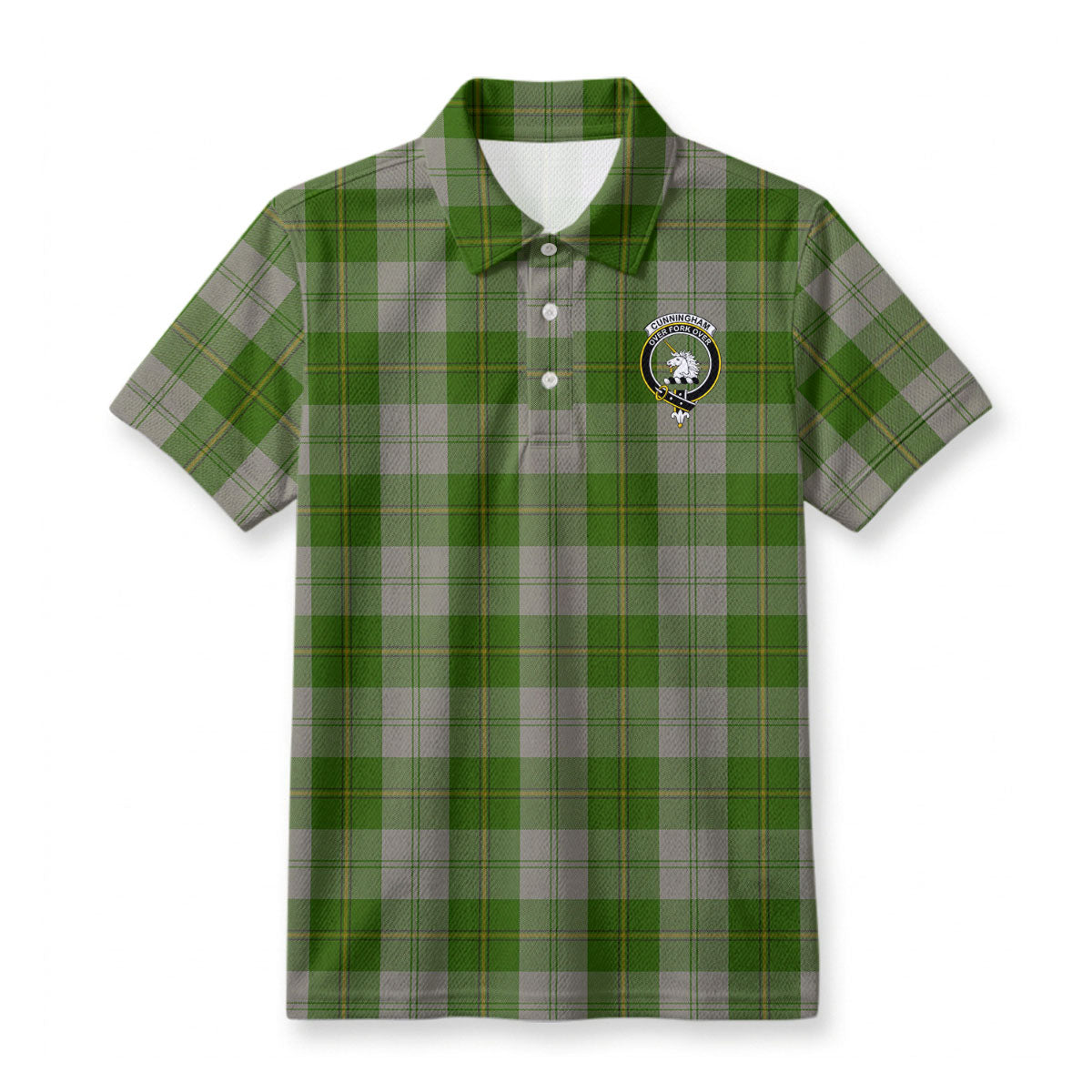 Cunningham Dress Green Dancers Tartan Crest Birdseye Mesh Polo Shirt