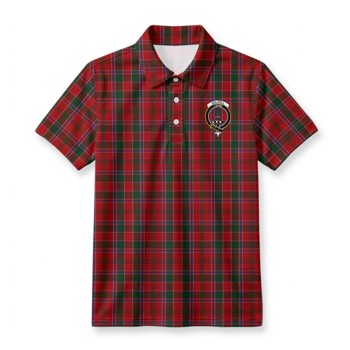 Dalzell Tartan Crest Birdseye Mesh Polo Shirt