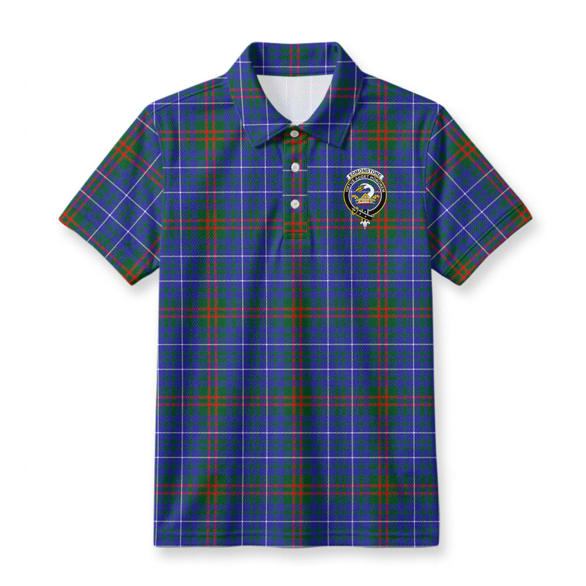 Edmonstone Tartan Crest Birdseye Mesh Polo Shirt