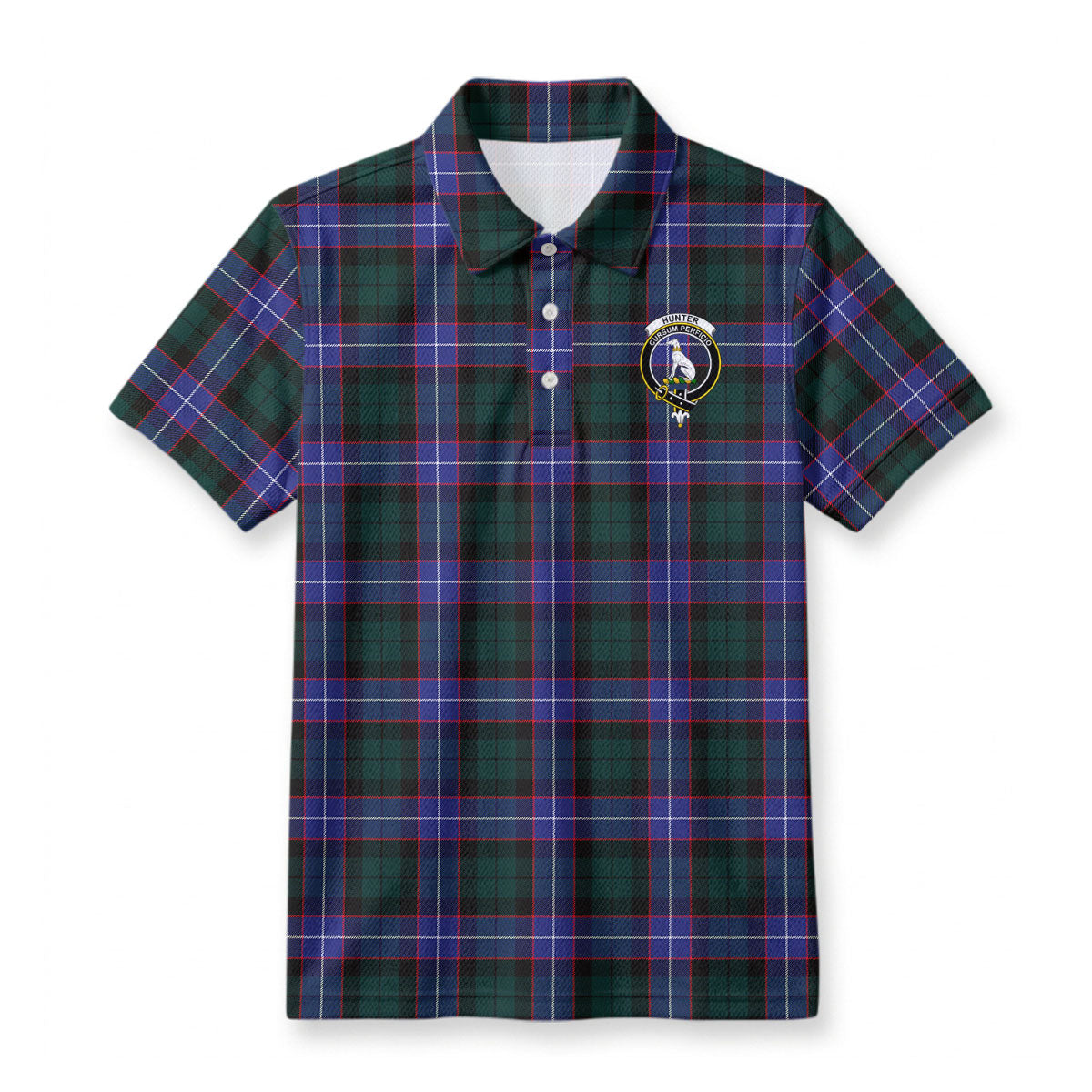 Hunter Modern Tartan Crest Birdseye Mesh Polo Shirt