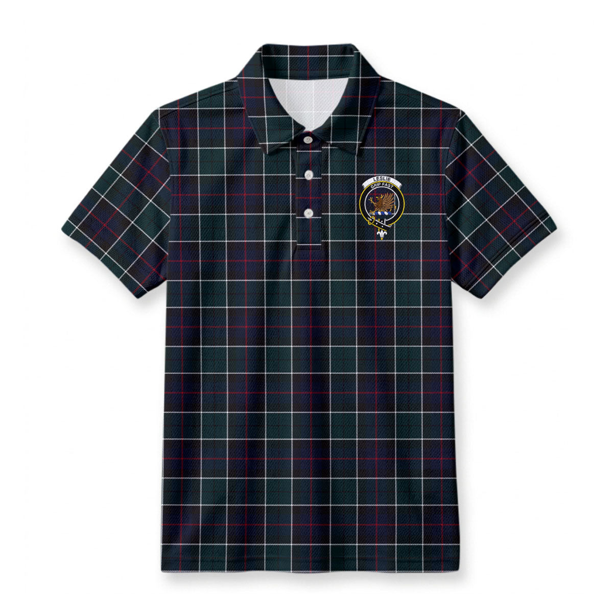 Leslie Hunting Modern Tartan Crest Birdseye Mesh Polo Shirt