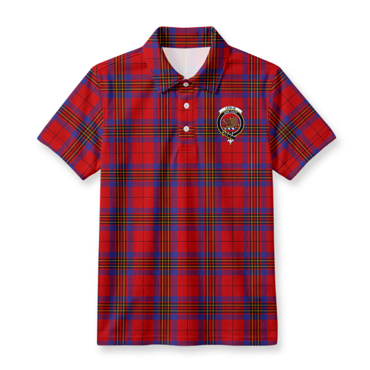 Leslie Modern Tartan Crest Birdseye Mesh Polo Shirt