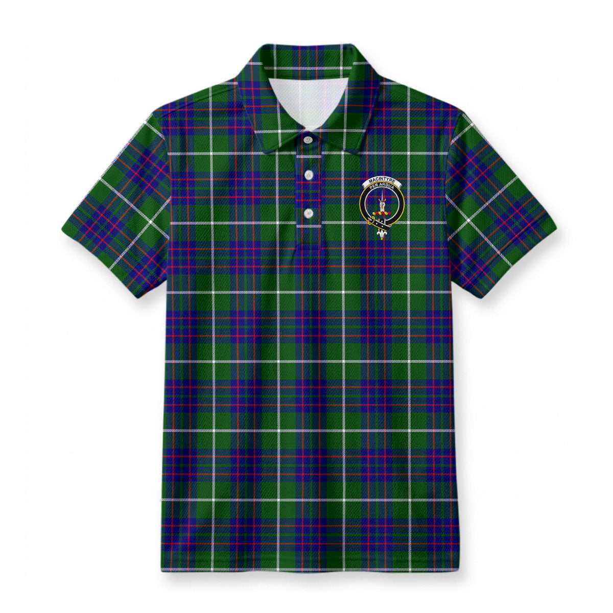 MacIntyre Hunting Modern Tartan Crest Birdseye Mesh Polo Shirt