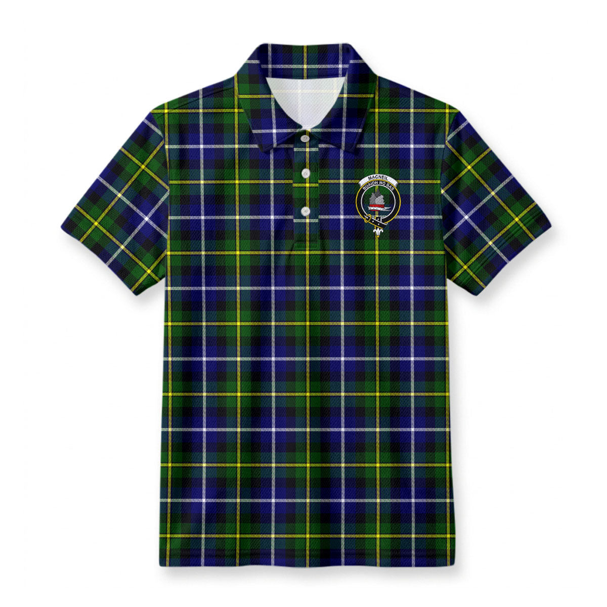 MacNeil of Barra Modern Tartan Crest Birdseye Mesh Polo Shirt