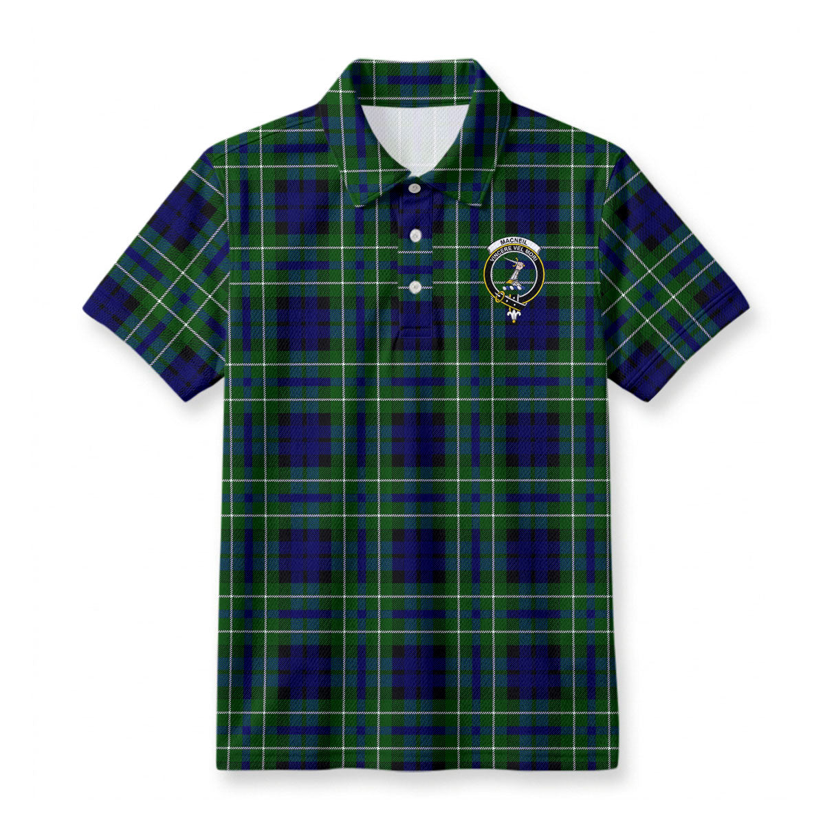MacNeil of Colonsay Modern Tartan Crest Birdseye Mesh Polo Shirt