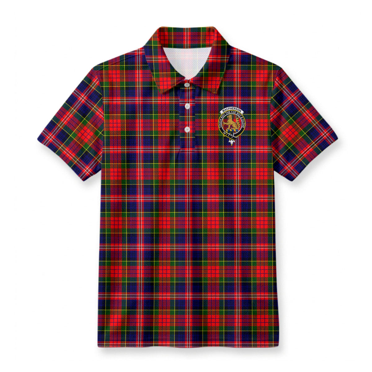 MacPherson Modern Tartan Crest Birdseye Mesh Polo Shirt